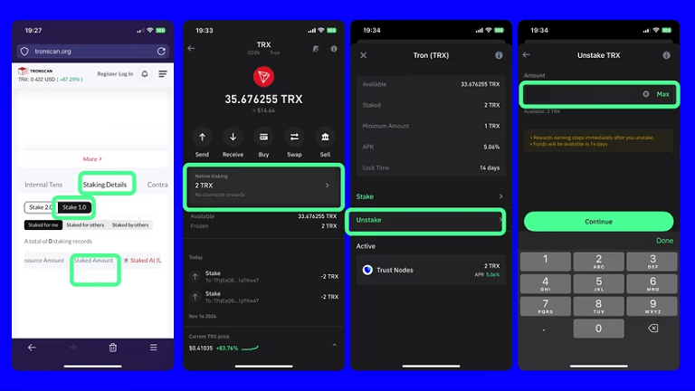 مراحل آن استیک کردن در trust wallet