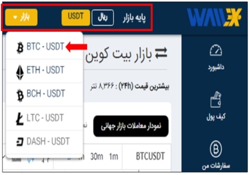 خرید و فروش رمزارزها بر پایه تتر در صرافی والکس به صورت زیر است: