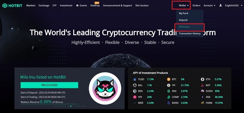 برداشت ارز در صرافی هات بیت