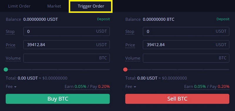 تریگر اوردر در صرافی هات بیت