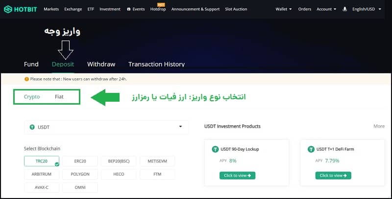 واریز ارز در صرافی هات بیت