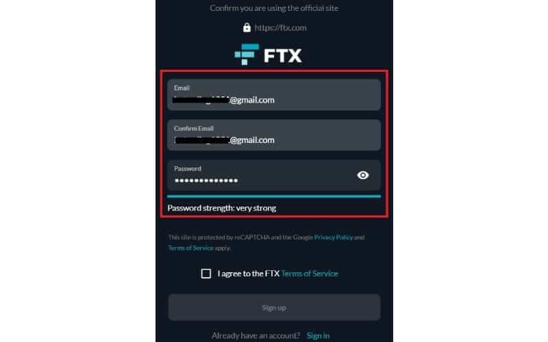 ایجاد حساب کاربری در FTX