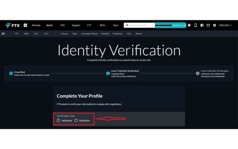 احراز هویت حساب کاربری در FTX