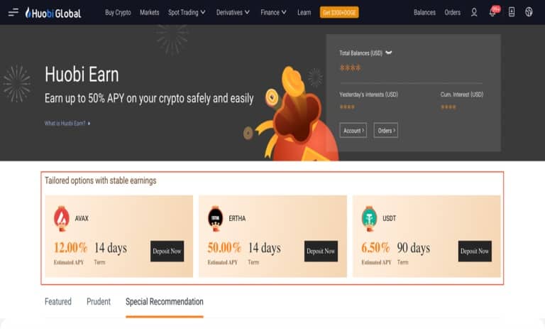 Huobi Earn در Huobi Global Finance