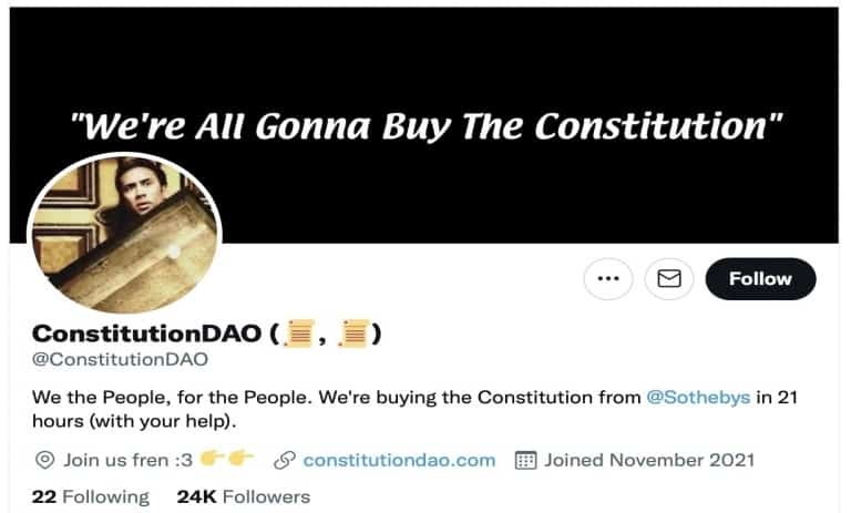 توییتر پروژه ConstitutionDAO