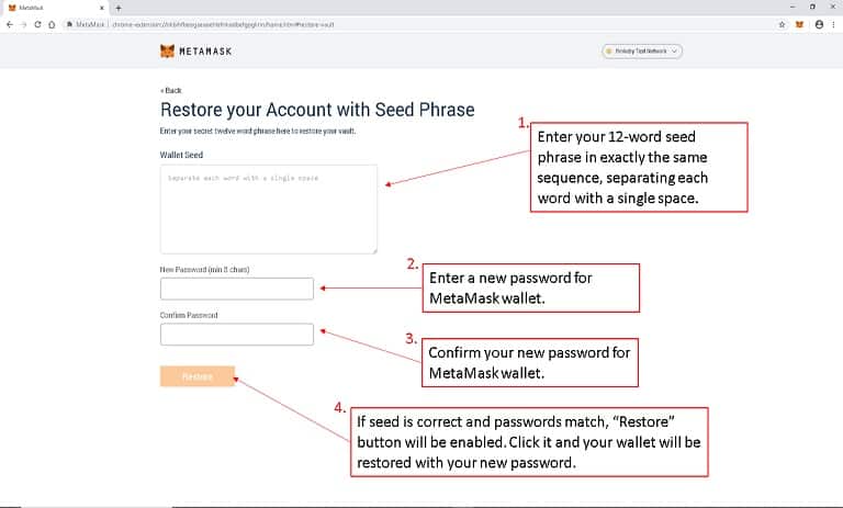 بازیابی کیف پول متامسک در موبایل