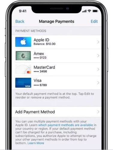 مدیریت روش‌های پرداخت Apple ID