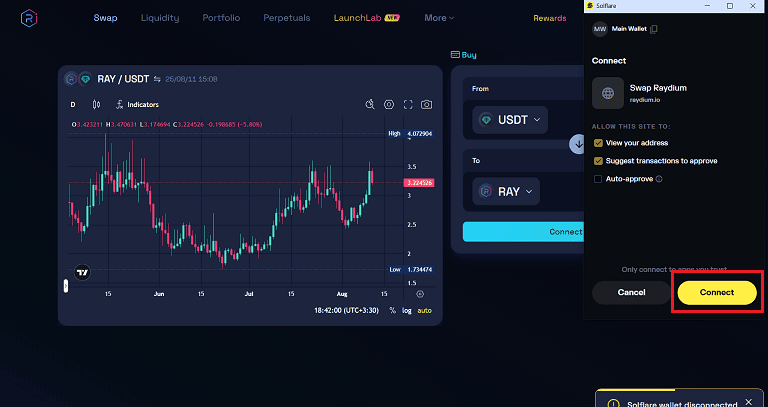 نحوه اتصال کیف پول به صرافی ریدیوم