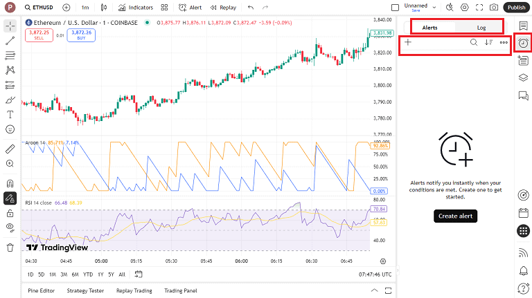 لیست هشدارها در tradingview
