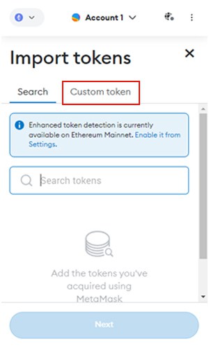 انتخاب گزینه custom token در متامسک