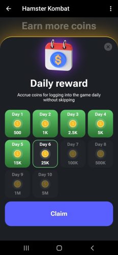 بخش Daily Reward بازی همستر کامبت