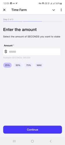 انتخاب میزان توکن برای استیکینگ در تایم فارم