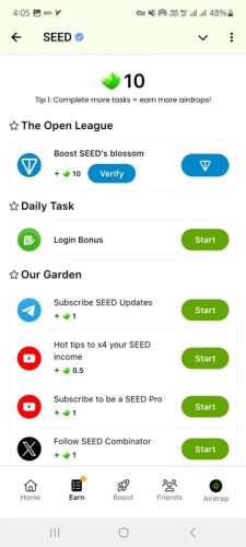 تب Earn در ربات seed