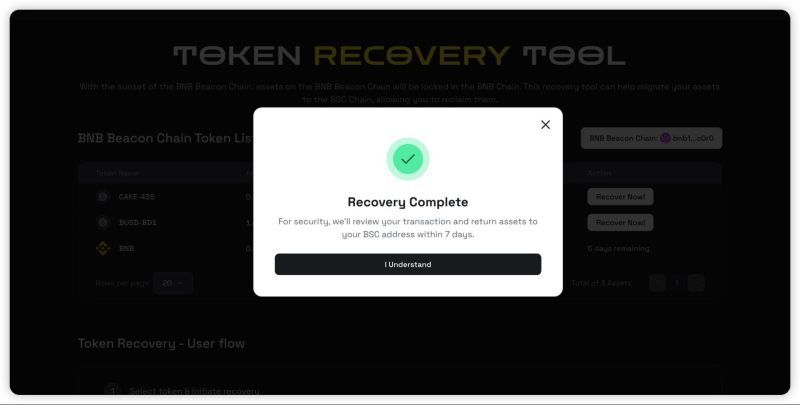 تکمیل فرایند تبدیل توکن bep2 با token recovery tool