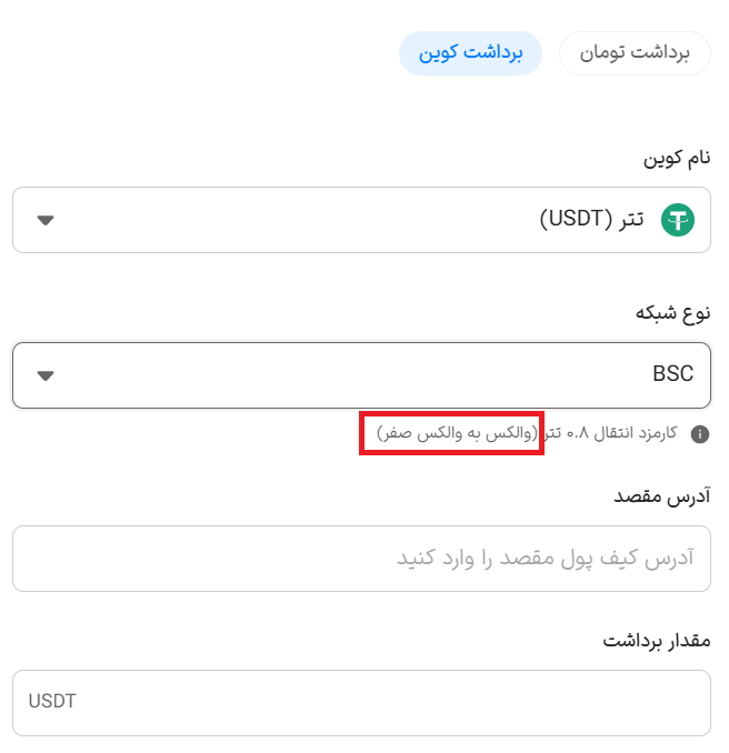 کارمزد برداشت کوین