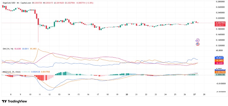 واگرایی مکدی در نمودار دوج کوین