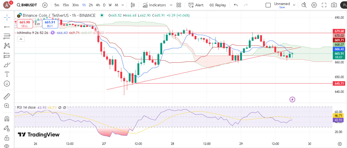 تحلیل تکنیکال نمودار ۱ ساعته BNB در ۱۰ بهمن