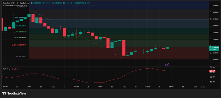 رنج زنی دوج کوین بعد از برخورد با سطح فیبو