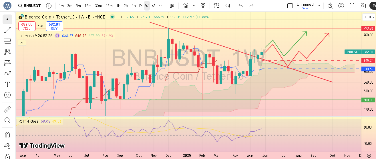 بررسی سناریوهای صعودی BNB در تایم فریم هفتگی