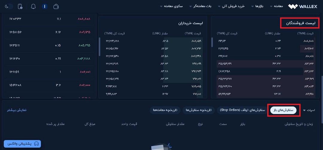 وضعیت سفارش فروش LINK