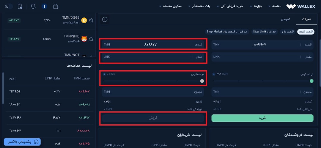 اطلاعات مورد نیاز برای فروش LINK